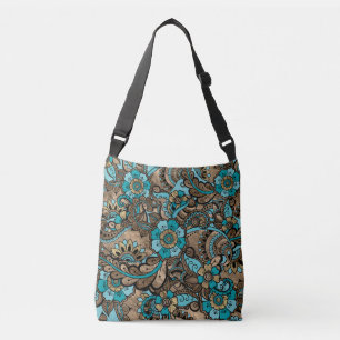 Floral Paisley Pattern - blauwgroen en gouden soor Crossbody Tas