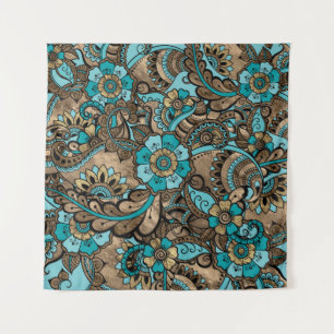 Floral Paisley Pattern - blauwgroen en gouden soor Wandkleed