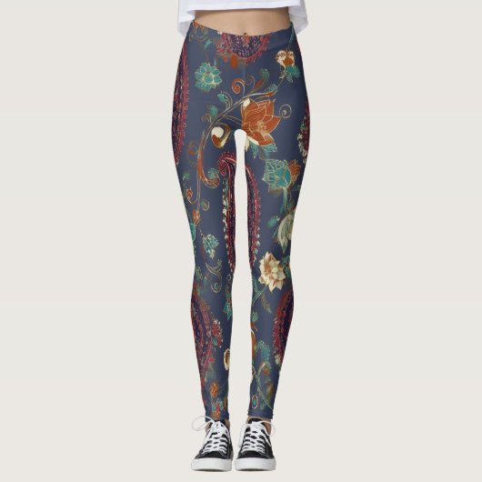 Floral Paisley Pattern – Ornamental Botanical  Leggings (Voorkant)
