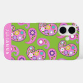 Floral Paisley Pattern roze Groen gepersonaliseerd Case-Mate iPhone Case (Achterkant (horizontaal))