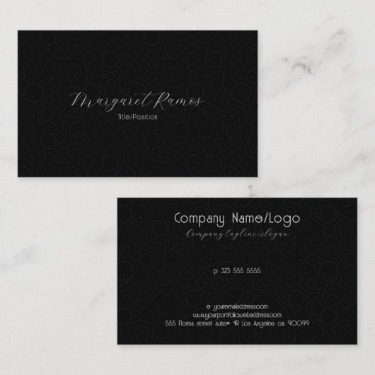 Floral Paisley Pattern (zwart en donkergrijs) Visitekaartje (Voorkant / Achterkant)