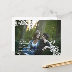  Floral Paisley Peacock Foto slaat de datum op Aankondigingskaart