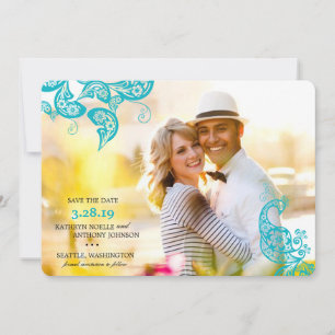  Floral Paisley Turquoise Peacock Foto Save The Date