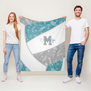 floral paisley veren blauwgroen grijs boho volleyb fleece deken