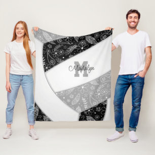 floral paisley veren zwarte grijze volleybal fleece deken