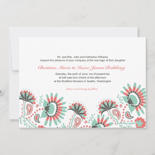 Floral Paisley Wedding Invitation Kaart (Voorkant)