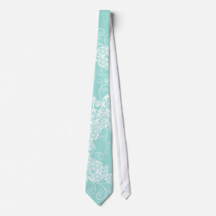 Floral Paisley White Aqua Stylish Custom Gift Stro Stropdas