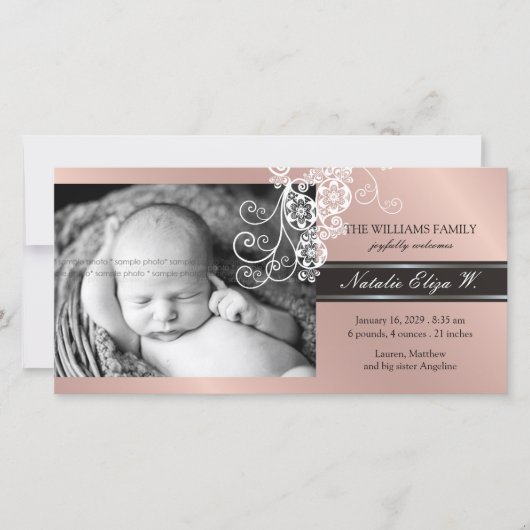 Floral Paisley White Birth Announding Photo Card Aankondiging (Voorkant)