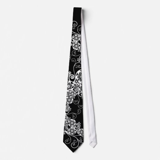 Floral Paisley White Black Cravate Mariage élégant (Devant)