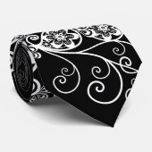 Floral Paisley White Black Cravate Mariage élégant (Roulé)
