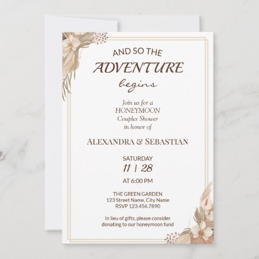 Floral Pampa Grass Honeymoon Shower Invitation (Devant)