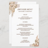 Floral Pampa Grass Mariage Dîner Menu (Devant / Derrière)