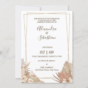 Floral Pampa Grass Wedding Invitation Kaart