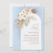 Floral Pampas Grass Boho Dusty Blue Baby shower Kaart (Voorkant)
