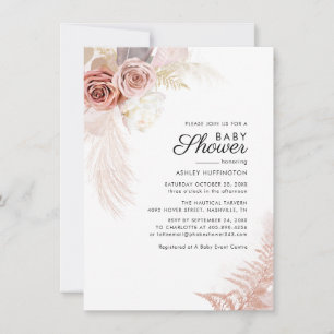 Floral Pampas Grass Terracotta Chic Baby shower Kaart