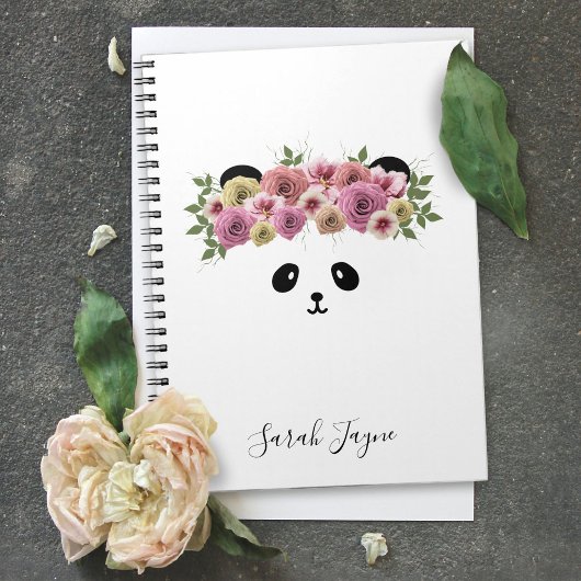 Floral Panda Bear Girl Nom du journal Carnet