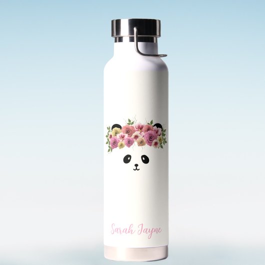 Floral Panda Bear Girl Nom personnalisé Bouteille