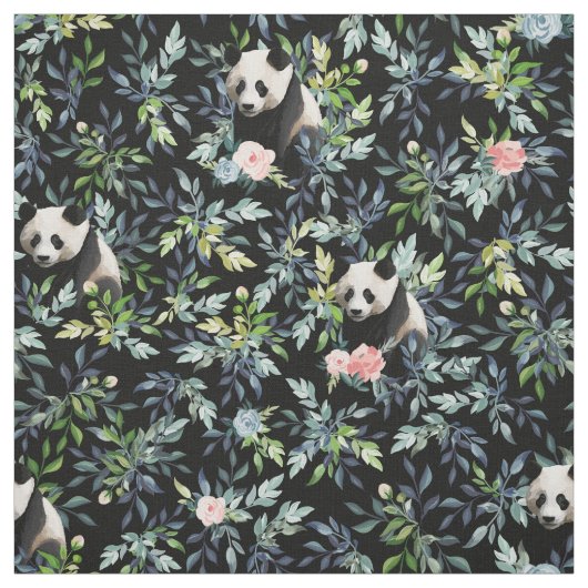 Floral Panda Pattern Stof (Swatch)