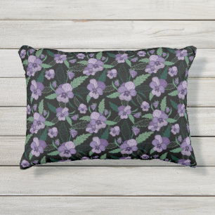 Floral Pansy met Foliage op Donkere achtergrond Buitenkussen