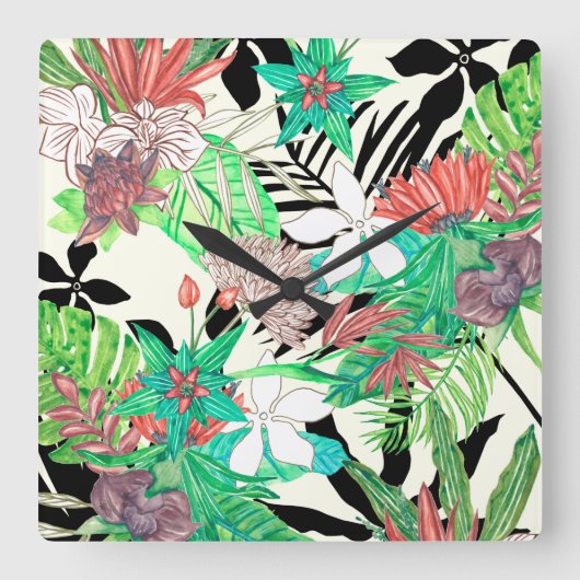 Floral Paradise II Vierkante Klok (Voorkant)