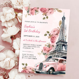 Floral Paris Eiffeltoren 1e verjaardag Kaart