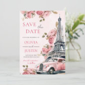 Floral Paris Eiffeltoren Bewaar de datum Kaart (Staand voorkant)
