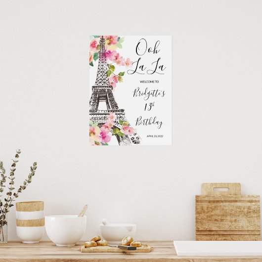 Floral Paris Tour Eiffel Affiche de bienvenue d'an (Cuisine)