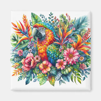 Floral Parrot Portret Kleurrijke Waterverf Magneet