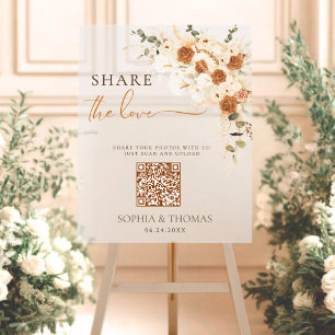 Floral Partagez l'amour QR Mariage signe acrylique