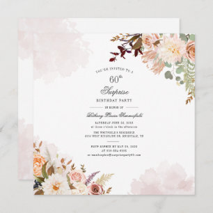 Floral Pastel 60th Birthday Script Surprise Party Kaart