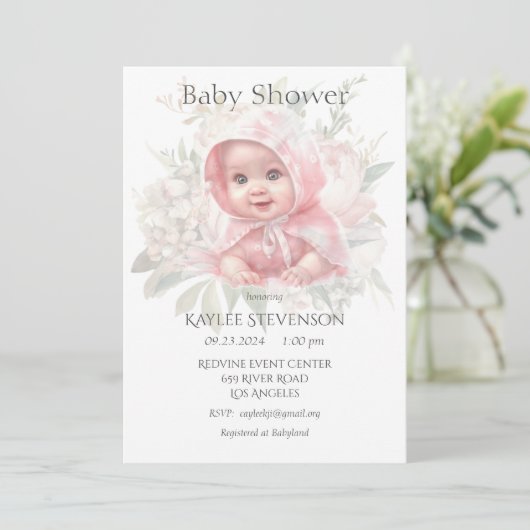Floral Pastel Baby Girl Douche Invitation (Debout devant)