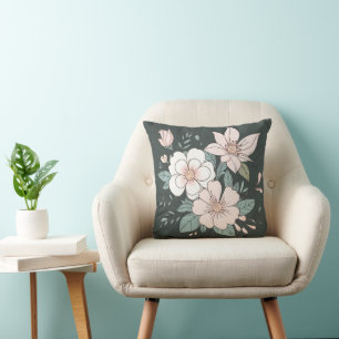 Floral Pastel Couleur Jeter Oreiller Vert Arrière