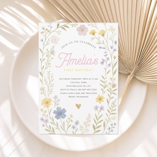 Floral Pastel Fleur sauvage Invitation d'anniversa