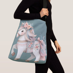 Floral Pastel Horse Fantasy Illustratie Crossbody Tas