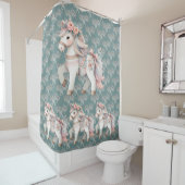 Floral Pastel Horse Fantasy Illustratie Douchegordijn (In situ)