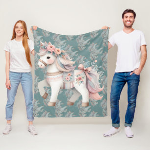 Floral Pastel Horse Fantasy Illustratie Fleece Deken