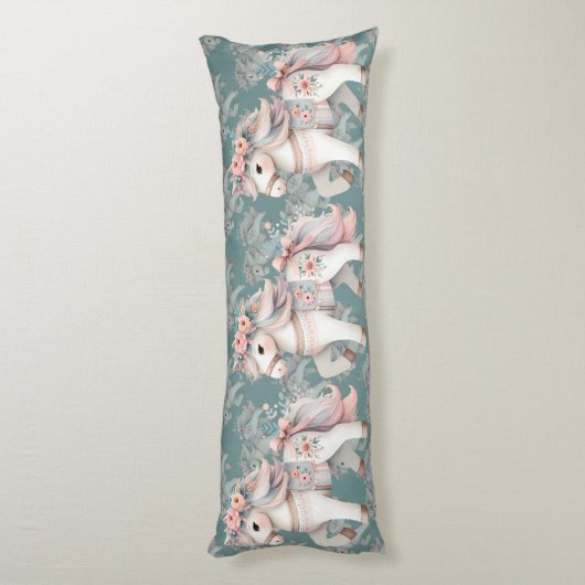 Floral Pastel Horse Fantasy Illustratie Lichaamskussen (Achterkant (Verticaal))