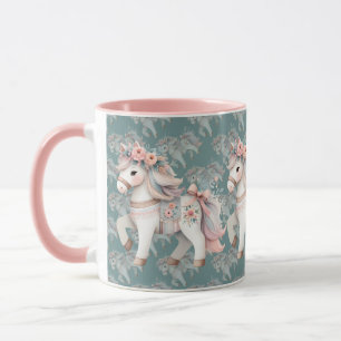 Floral Pastel Horse Fantasy Illustratie Mok