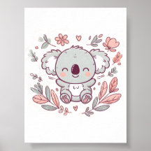 Floral Pastel Koala Design, Zachte Kleur Koala Art