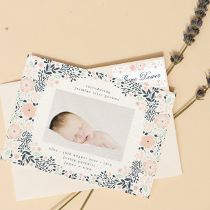 floral pastel lijst wreater Foto baby geboorte Aankondiging