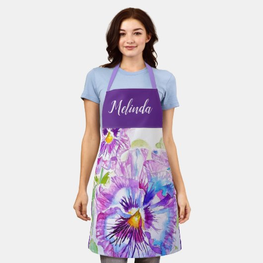  Floral Pastel Pansy Paars Womans Schort (Gedragen)