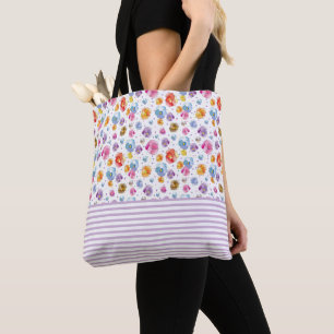 Floral Pastel Pansy Paarse Stripe Pattern Tekening Draagtas
