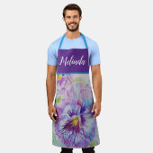  Floral Pastel Pansy Paarse Waterverf Schort (Gedragen)