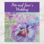  Floral Pastel Pansy Paarse Waterverf Wijn Wijn Etiket (Enkel label)