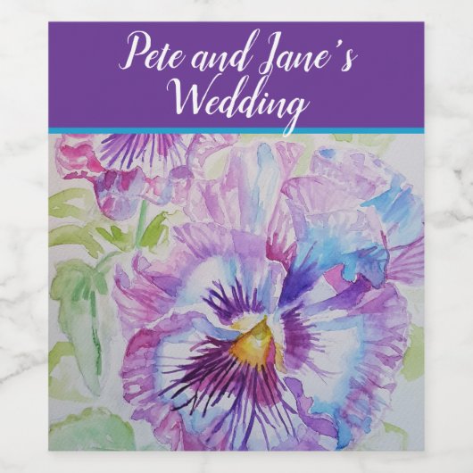  Floral Pastel Pansy Paarse Waterverf Wijn Wijn Etiket (Enkel label)