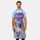  Floral Pastel Pansy Paarse Womans Apron Schort (Gedragen)