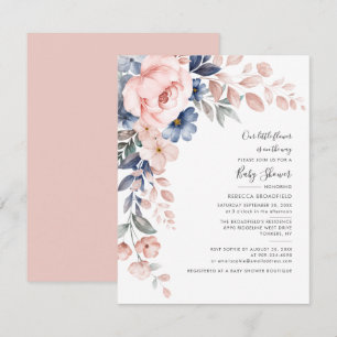 Floral Pastel Pink Blue Waterverf Baby shower Kaart