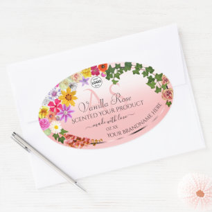 Floral Pastel rose produit Étiquettes Initiales Lo