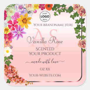 Floral Pastel rose produit Étiquettes Initiales Lo