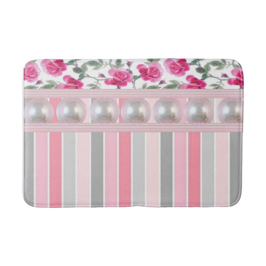 Floral Pastel Stripe Bathroom Bath Mat (Voorkant)